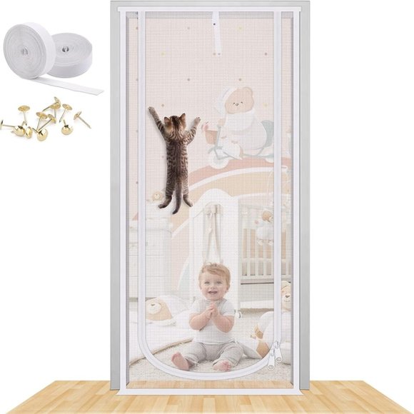NEW Reinforced White Heavy Duty Screen Door Addition for Pets, Bugs & Children - Picture 1 of 9